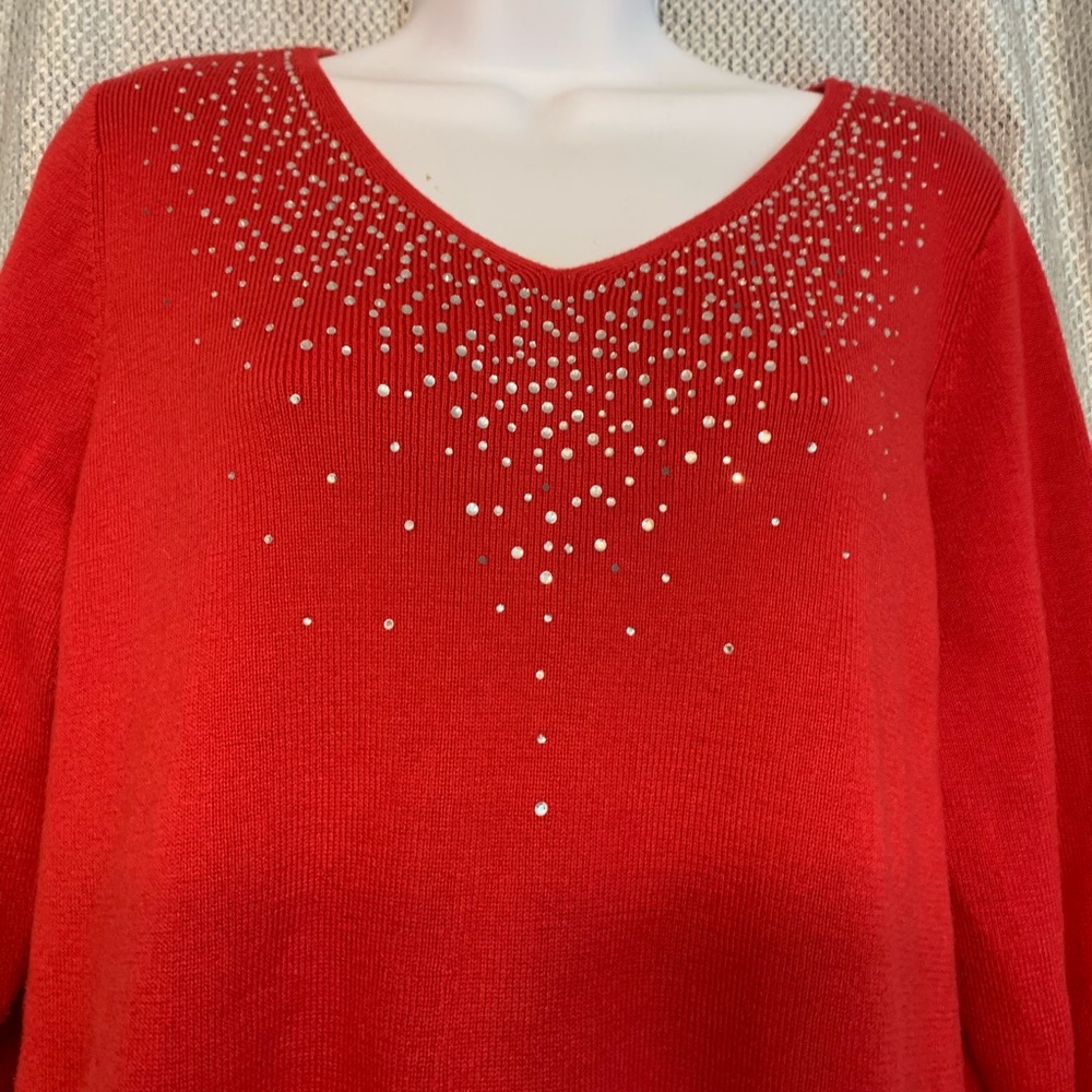 Excellent Condition QUACKER FACTORY Women’s Red Embellished Sweater Size Medium